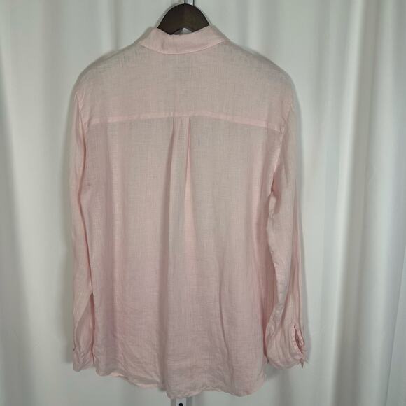 Dana Buchman Sz 12 100% Linen Petal Pink Square Button Up Top Quiet Luxury‎ - Picture 7 of 10